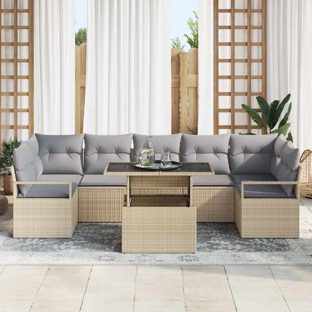 Tuin Sofa Set met opslag 8 pcs Beige Poly riet is nu te koop bij PeponiXL, paradijselijk wonen!