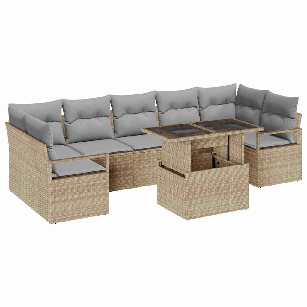 Tuin Sofa Set met opslag 8 pcs Beige Poly riet is nu te koop bij PeponiXL, paradijselijk wonen!