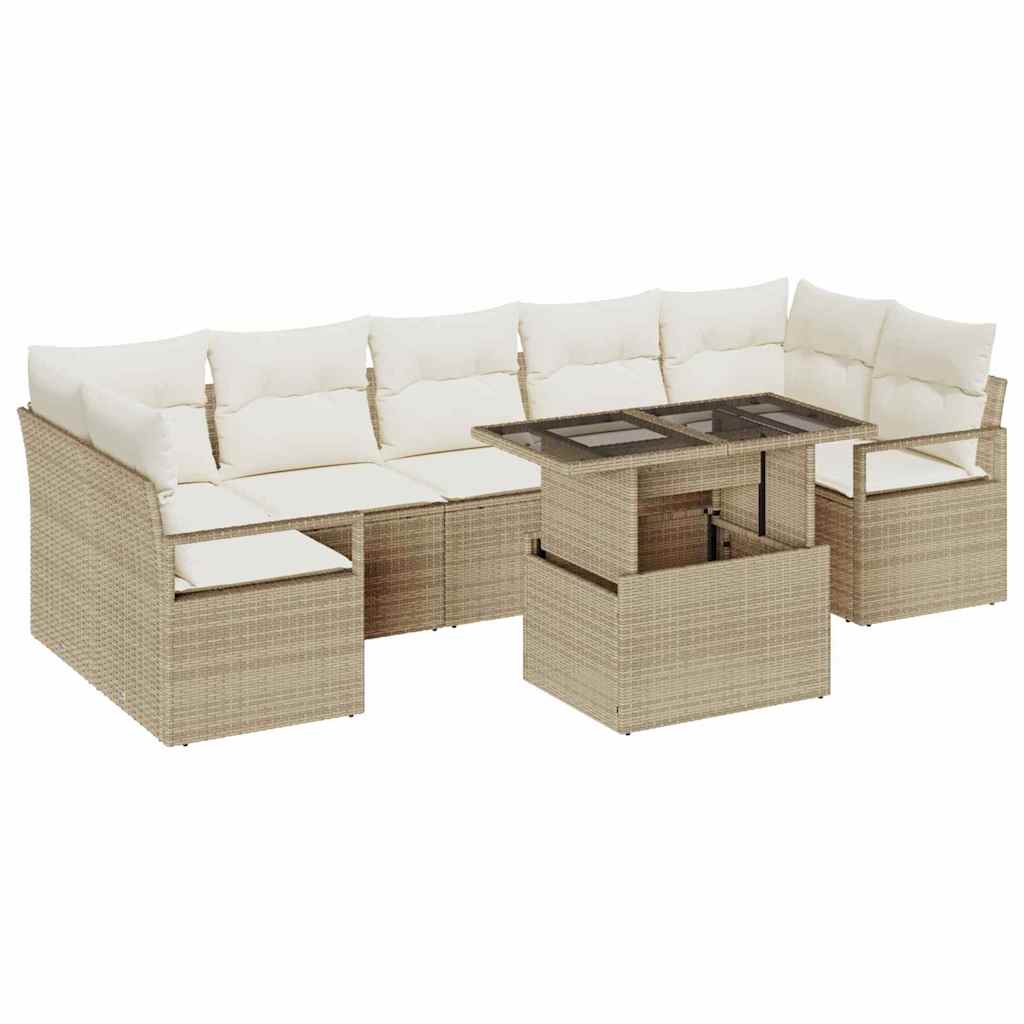 Tuin Sofa Set met opslag 8 pcs Beige Poly riet is nu te koop bij PeponiXL, paradijselijk wonen!