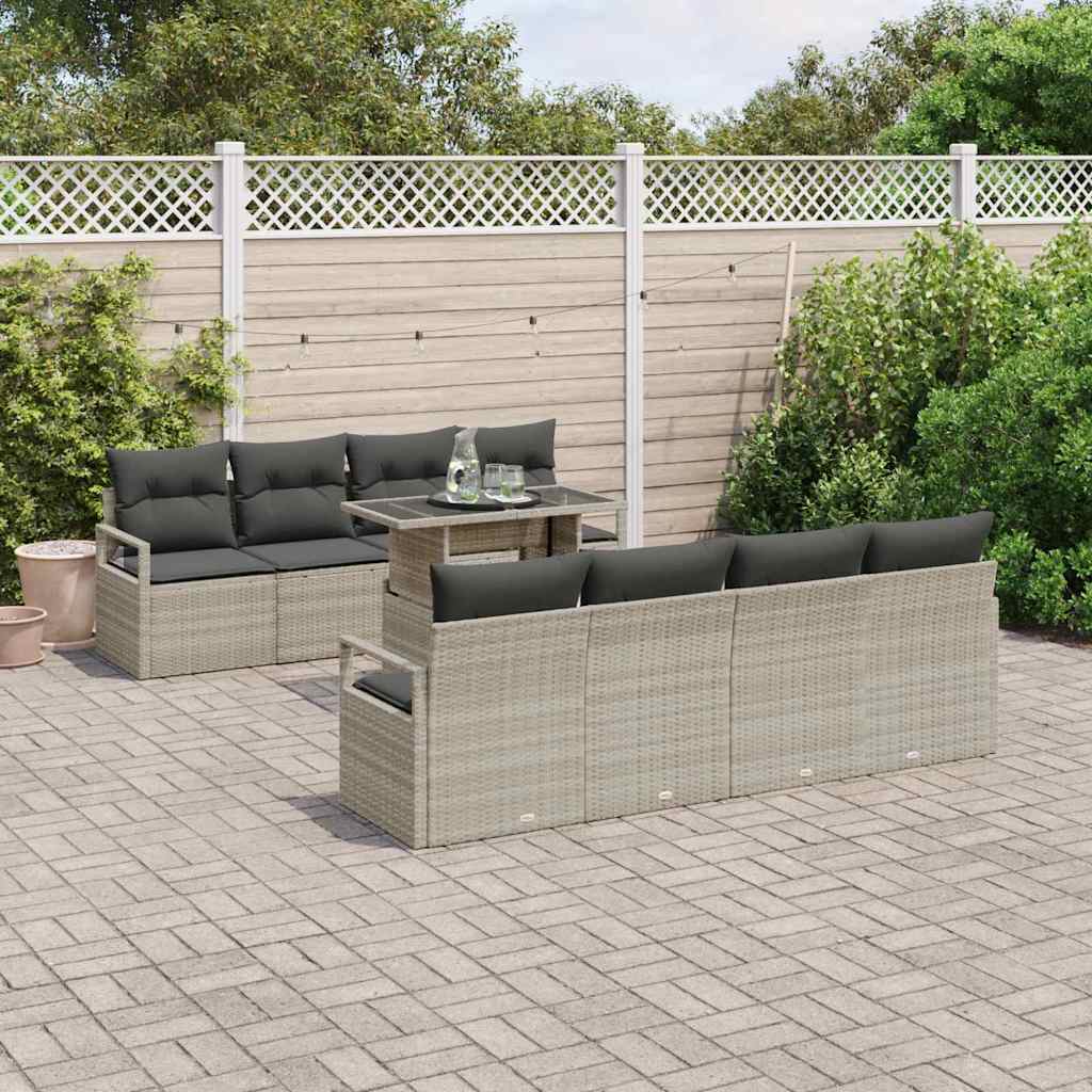 Tuin Sofa Set met opslag 9 pcs Lichtgrijs Poly riet is nu te koop bij PeponiXL, paradijselijk wonen!