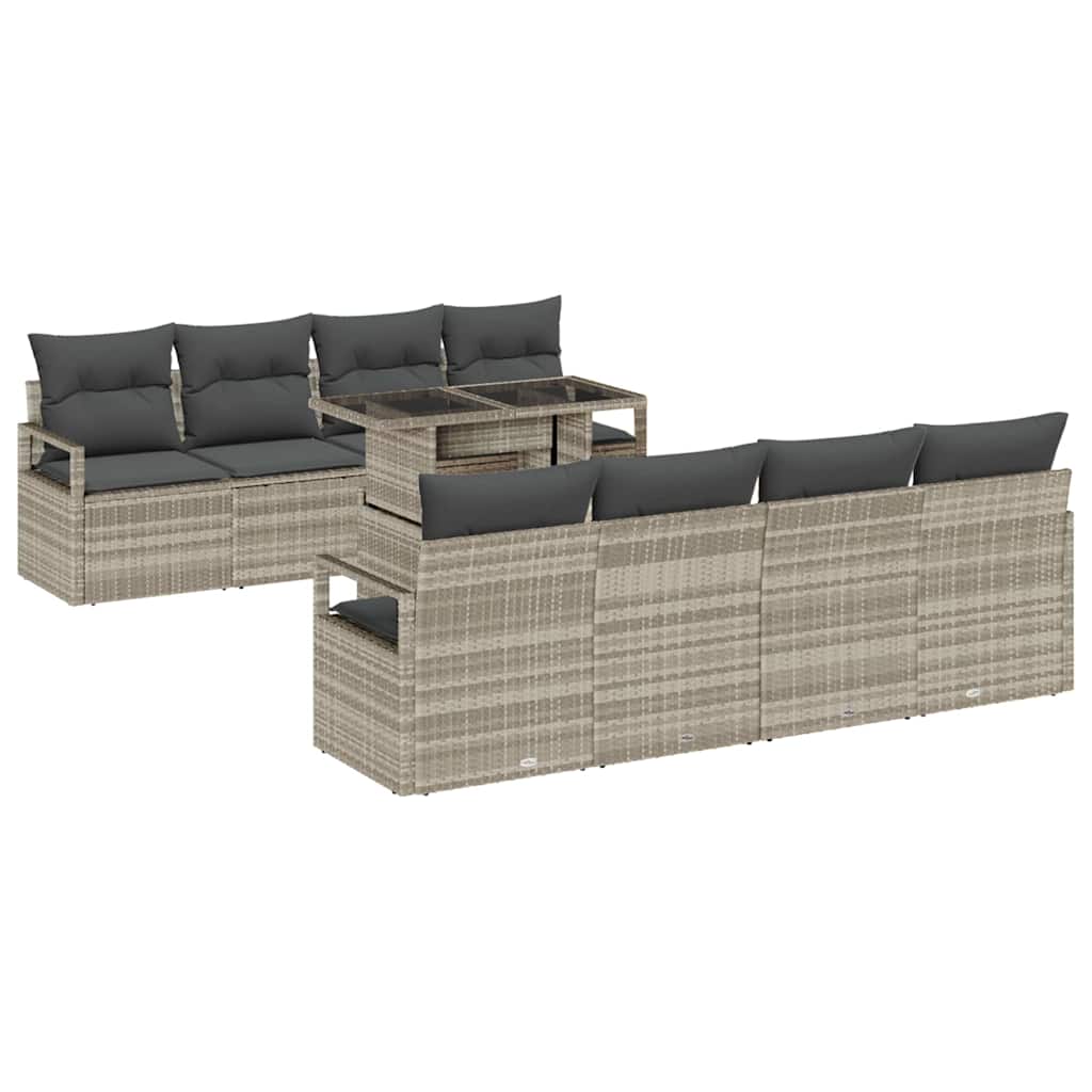 Tuin Sofa Set met opslag 9 pcs Lichtgrijs Poly riet is nu te koop bij PeponiXL, paradijselijk wonen!