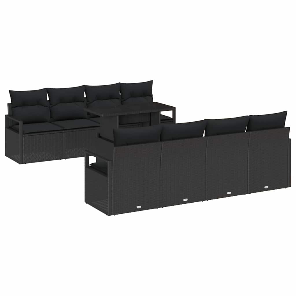 Tuin Sofa Set met kussen met opslag 9 pcs Zwart Poly riet is nu te koop bij PeponiXL, paradijselijk wonen!