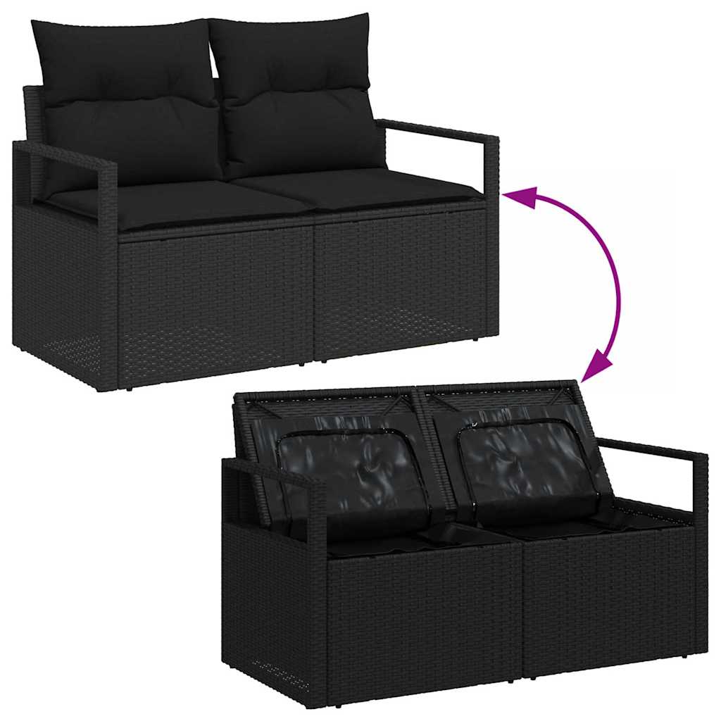 Tuin Sofa Set met kussen met opslag 9 pcs Zwart Poly riet is nu te koop bij PeponiXL, paradijselijk wonen!