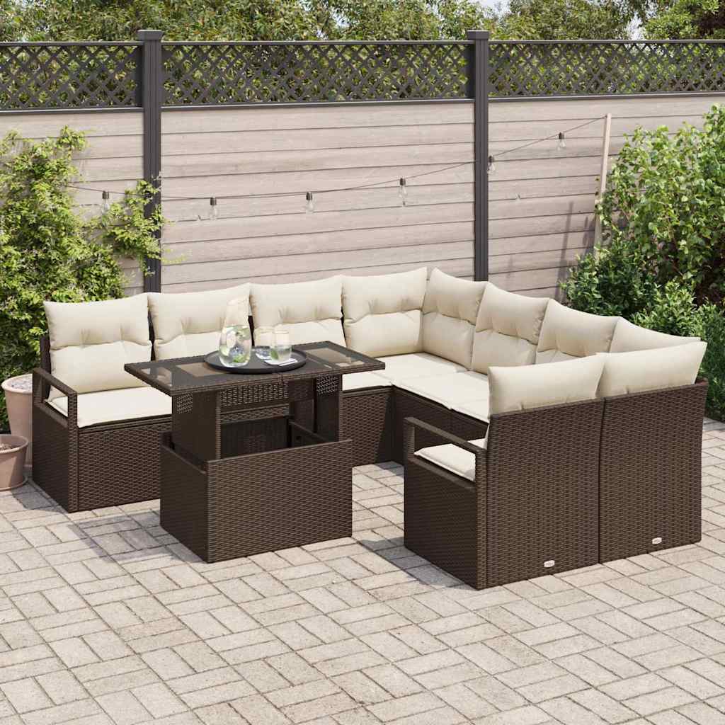 Tuin Sofa Set met kussen met opslag 9 pcs Bruin Poly riet is nu te koop bij PeponiXL, paradijselijk wonen!
