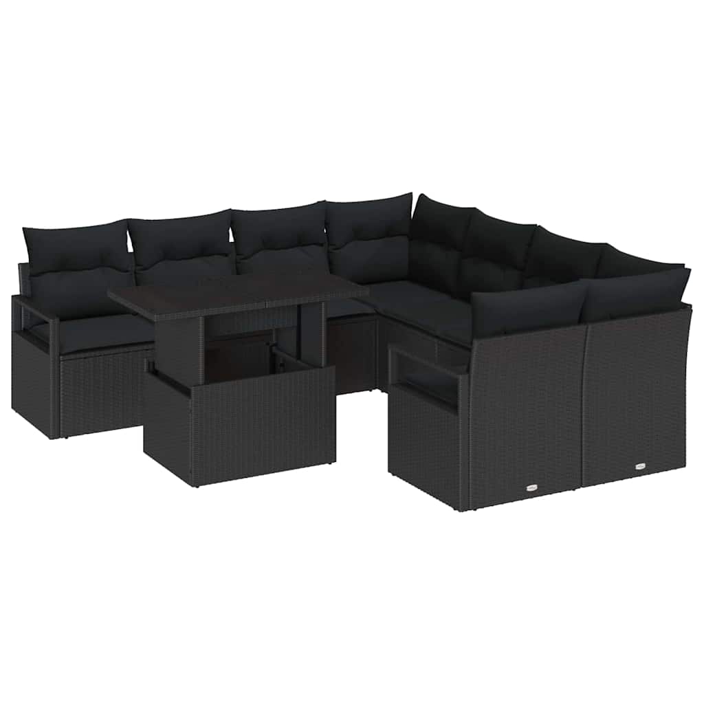Tuin Sofa Set met kussen met opslag 9 pcs Zwart Poly riet is nu te koop bij PeponiXL, paradijselijk wonen!