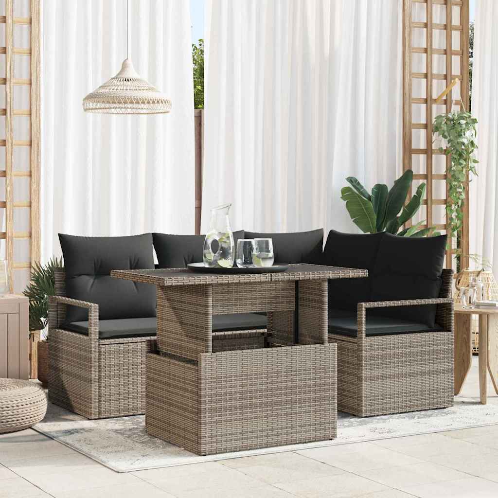 Tuin Sofa Set met kussen met opslag 5 pcs Grijs Poly riet is nu te koop bij PeponiXL, paradijselijk wonen!