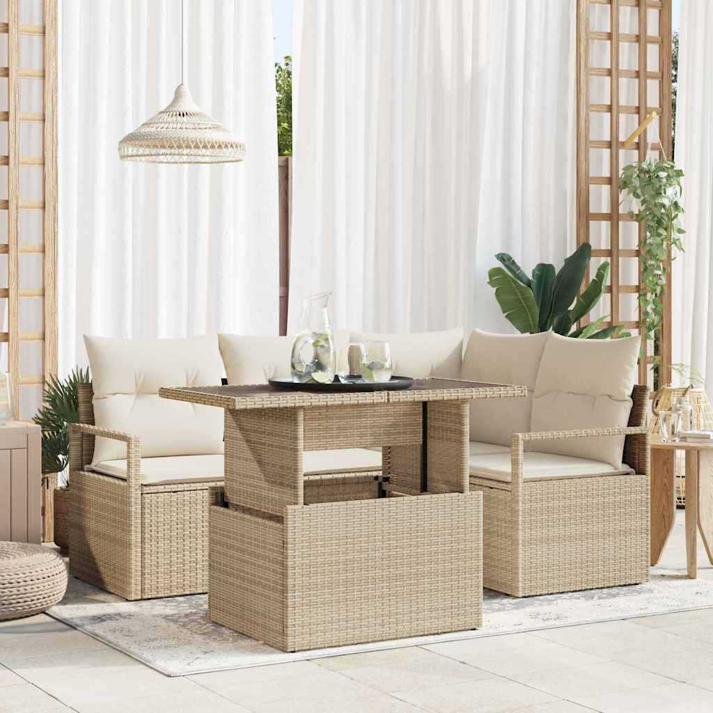Tuin Sofa Set met opslag 5 pcs Beige Poly riet is nu te koop bij PeponiXL, paradijselijk wonen!