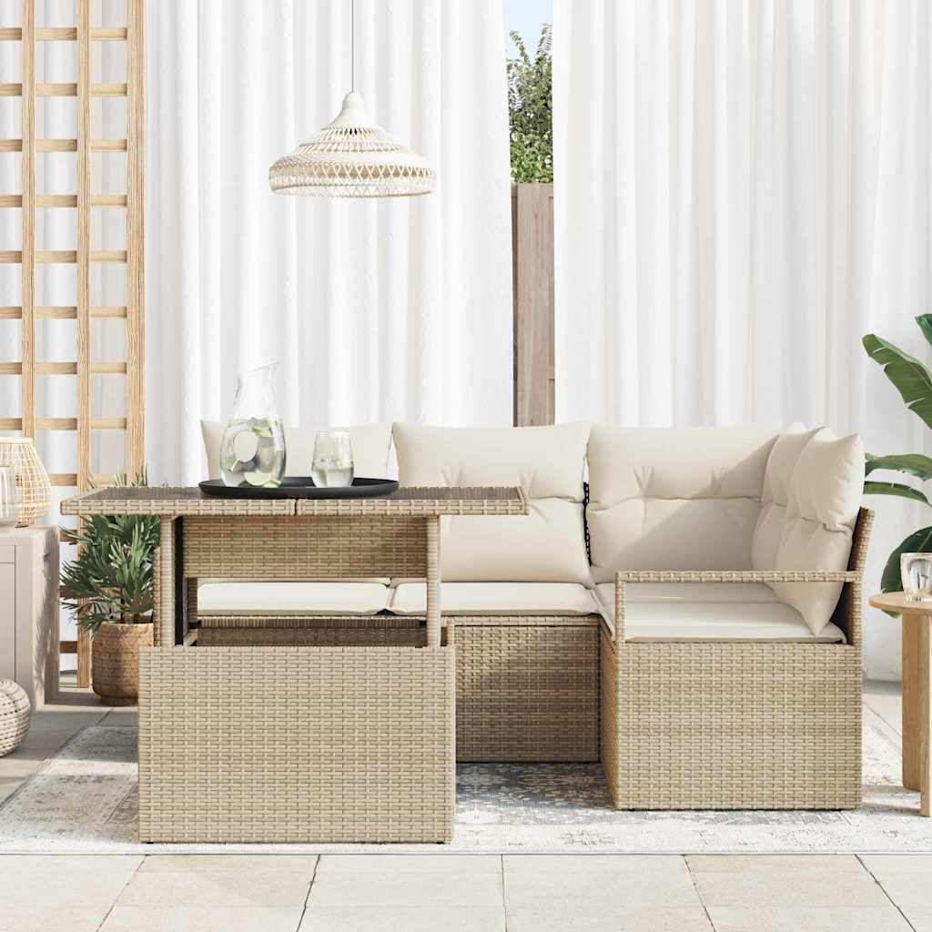 Tuin Sofa Set met opslag 5 pcs Beige Poly riet is nu te koop bij PeponiXL, paradijselijk wonen!