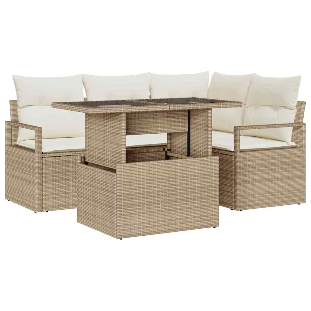 Tuin Sofa Set met opslag 5 pcs Beige Poly riet is nu te koop bij PeponiXL, paradijselijk wonen!