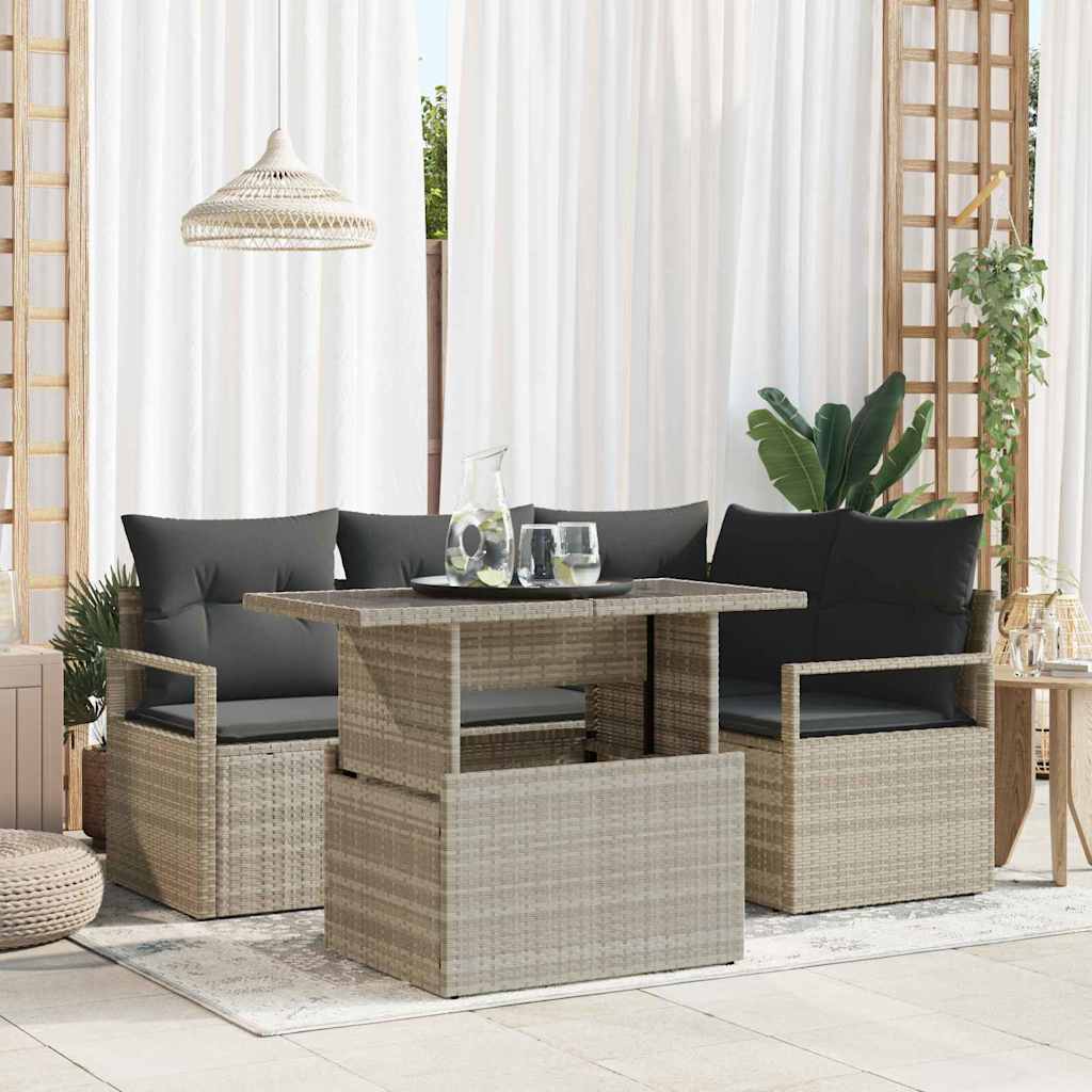Tuin Sofa Set met kussen met opslag 5 pcs Lichtgrijs Poly riet is nu te koop bij PeponiXL, paradijselijk wonen!