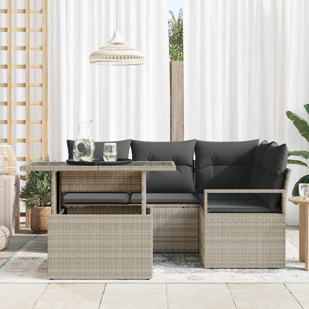 Tuin Sofa Set met kussen met opslag 5 pcs Lichtgrijs Poly riet is nu te koop bij PeponiXL, paradijselijk wonen!
