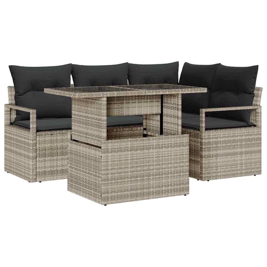 Tuin Sofa Set met kussen met opslag 5 pcs Lichtgrijs Poly riet is nu te koop bij PeponiXL, paradijselijk wonen!