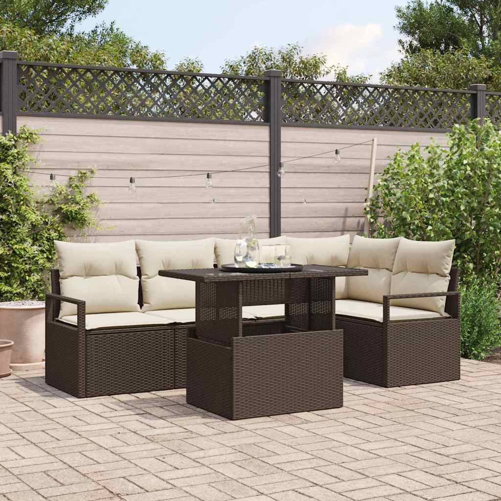 Tuin Sofa Set met kussen met opslag 6 pcs Bruin Poly riet is nu te koop bij PeponiXL, paradijselijk wonen!