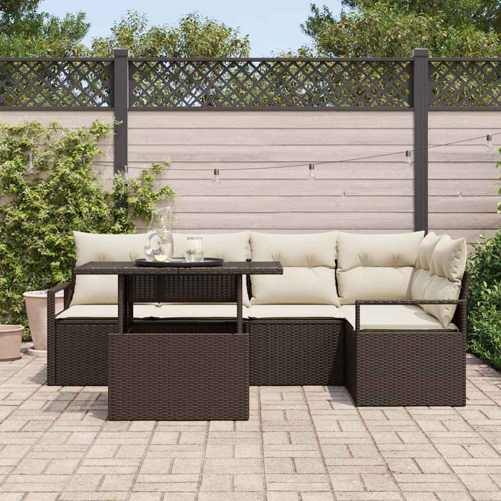 Tuin Sofa Set met kussen met opslag 6 pcs Bruin Poly riet is nu te koop bij PeponiXL, paradijselijk wonen!
