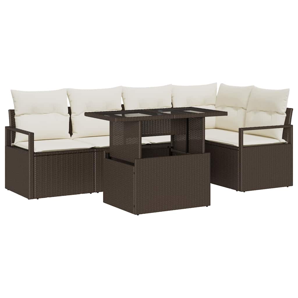 Tuin Sofa Set met kussen met opslag 6 pcs Bruin Poly riet is nu te koop bij PeponiXL, paradijselijk wonen!