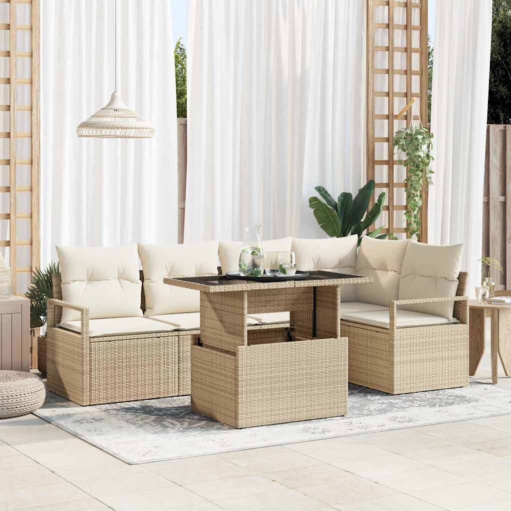 Tuin Sofa Set met kussen met opslag 6 pcs Beige Poly riet is nu te koop bij PeponiXL, paradijselijk wonen!