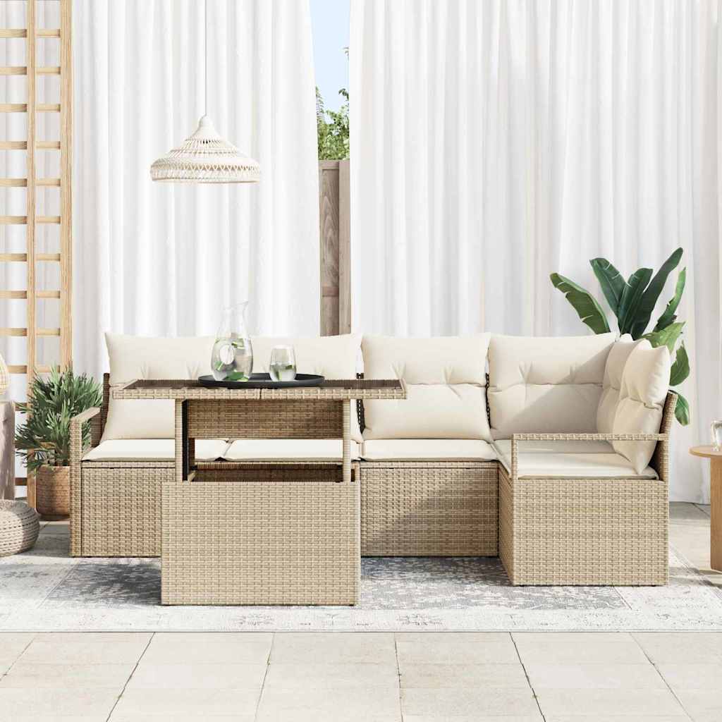 Tuin Sofa Set met kussen met opslag 6 pcs Beige Poly riet is nu te koop bij PeponiXL, paradijselijk wonen!