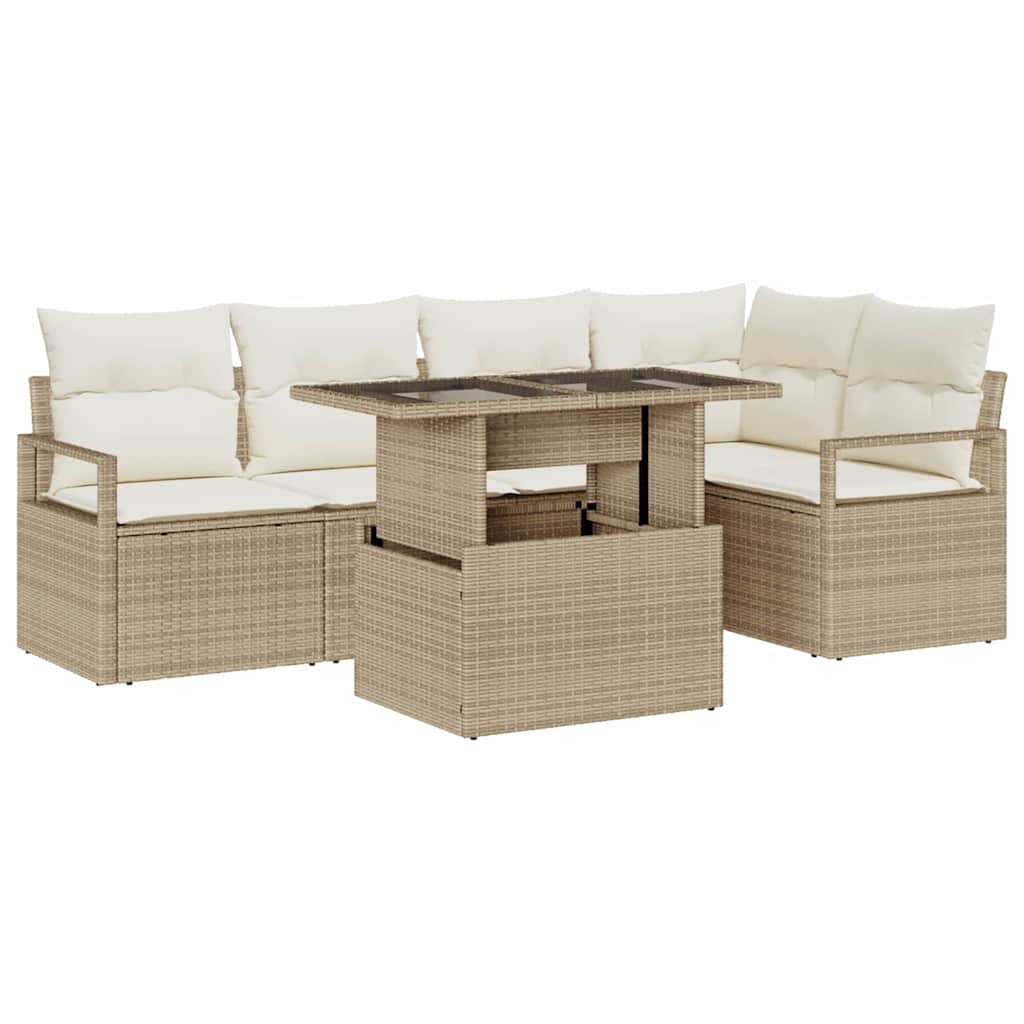 Tuin Sofa Set met kussen met opslag 6 pcs Beige Poly riet is nu te koop bij PeponiXL, paradijselijk wonen!