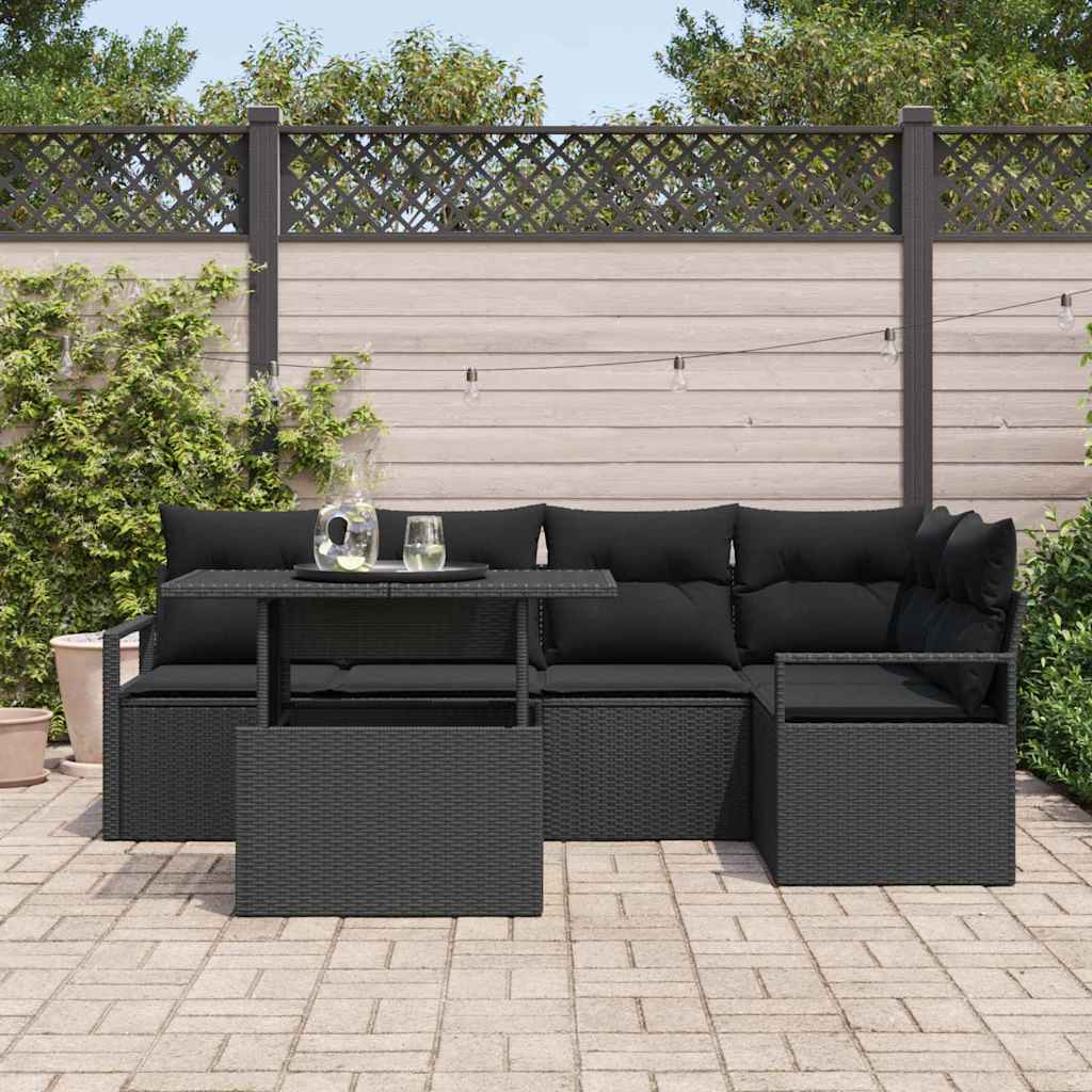Tuin Sofa Set met opslag 6 pcs Zwart Poly riet is nu te koop bij PeponiXL, paradijselijk wonen!