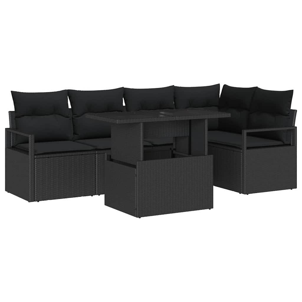 Tuin Sofa Set met opslag 6 pcs Zwart Poly riet is nu te koop bij PeponiXL, paradijselijk wonen!