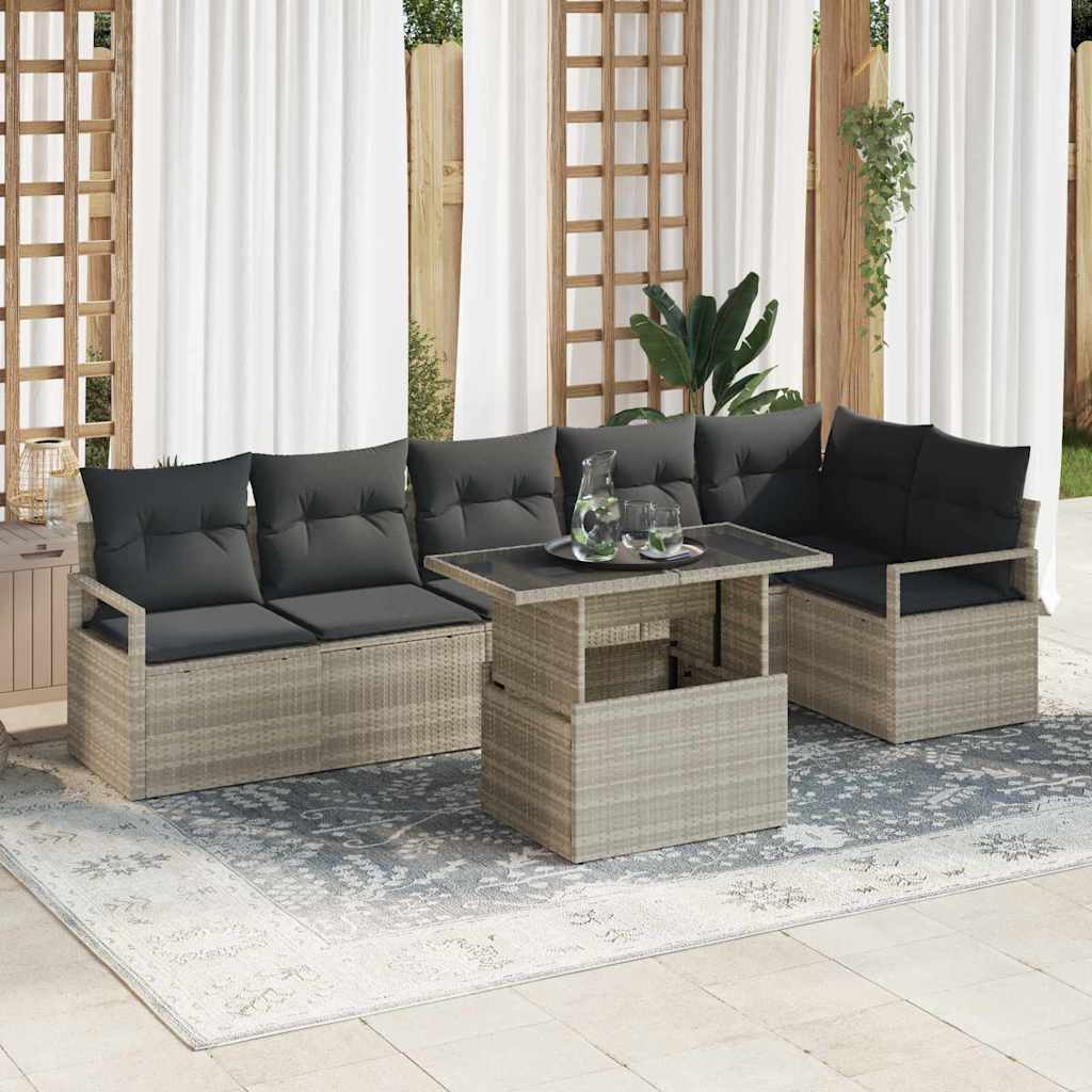 Tuin Sofa Set met opslag 7 pcs Lichtgrijs Poly riet is nu te koop bij PeponiXL, paradijselijk wonen!