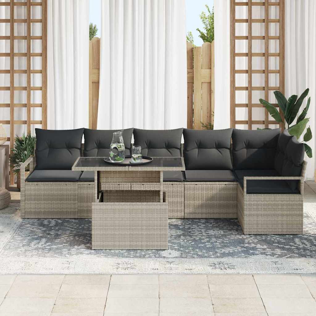 Tuin Sofa Set met opslag 7 pcs Lichtgrijs Poly riet is nu te koop bij PeponiXL, paradijselijk wonen!