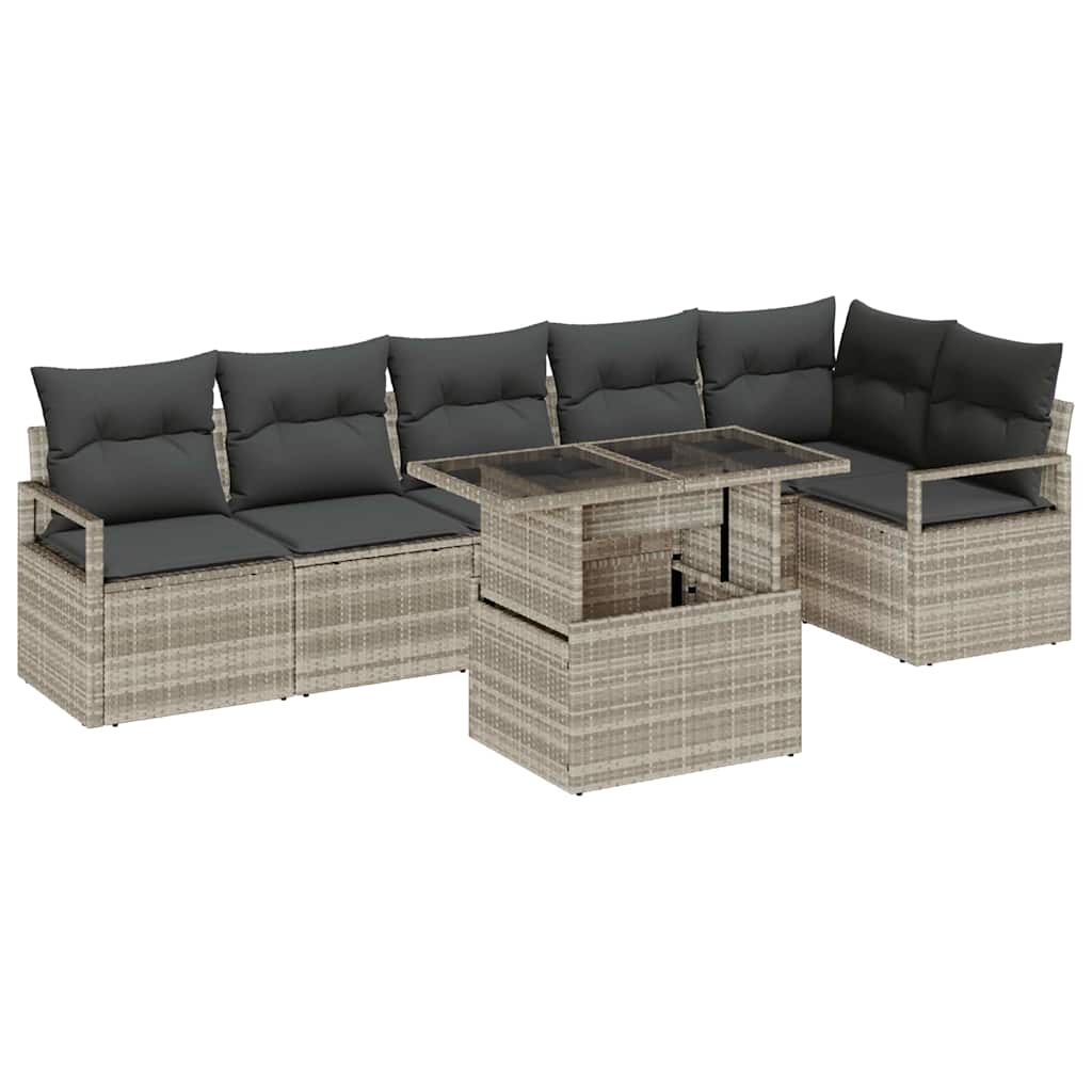 Tuin Sofa Set met opslag 7 pcs Lichtgrijs Poly riet is nu te koop bij PeponiXL, paradijselijk wonen!
