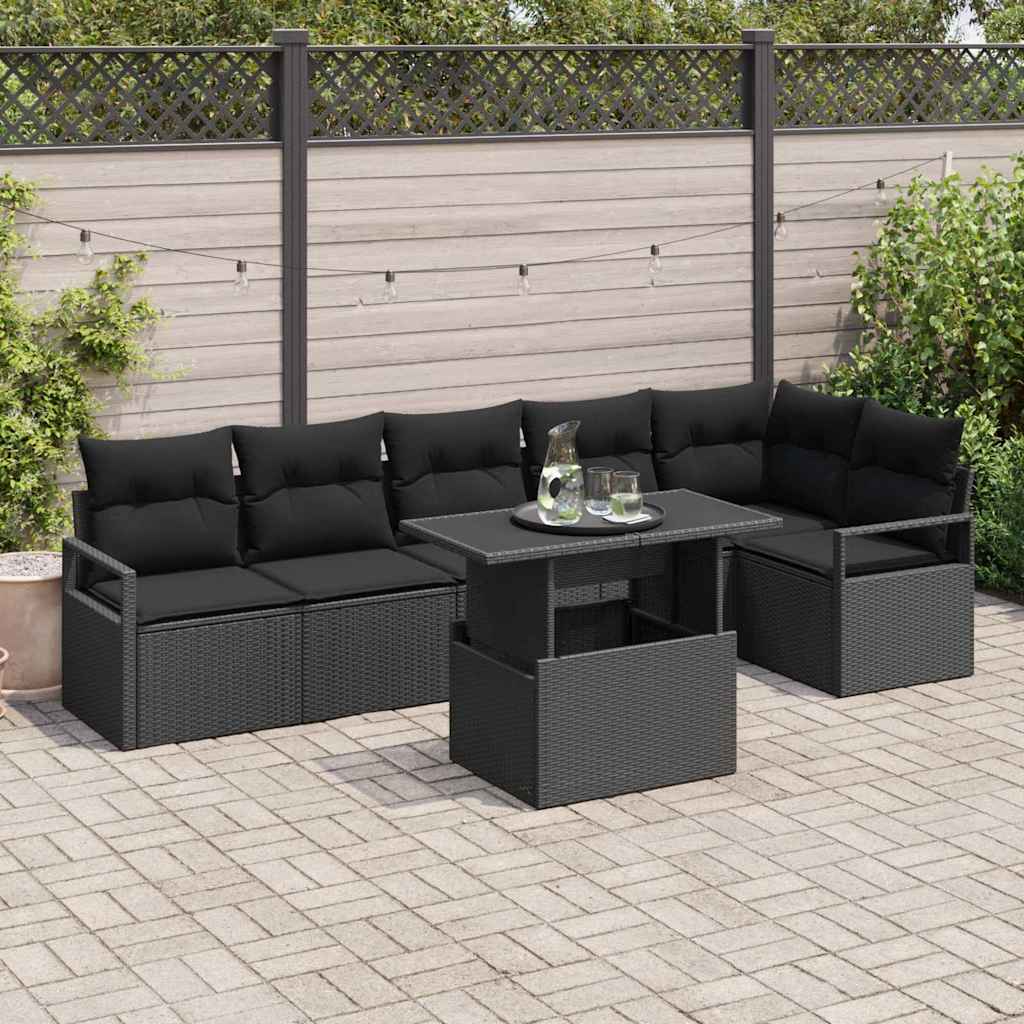 Tuin Sofa Set met kussen met opslag 7 pcs Zwart Poly riet is nu te koop bij PeponiXL, paradijselijk wonen!