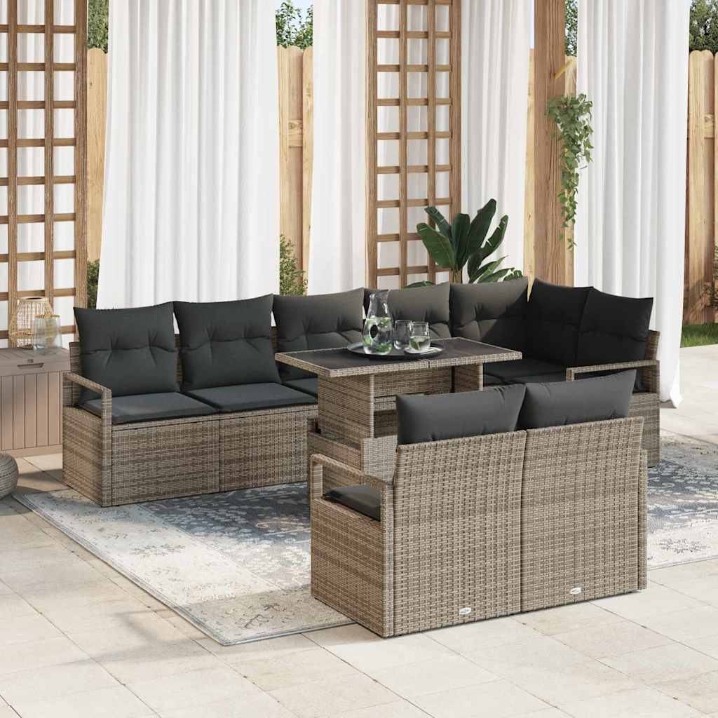 Tuin Sofa Set met kussen met opslag 9 pcs Grijs Poly riet is nu te koop bij PeponiXL, paradijselijk wonen!