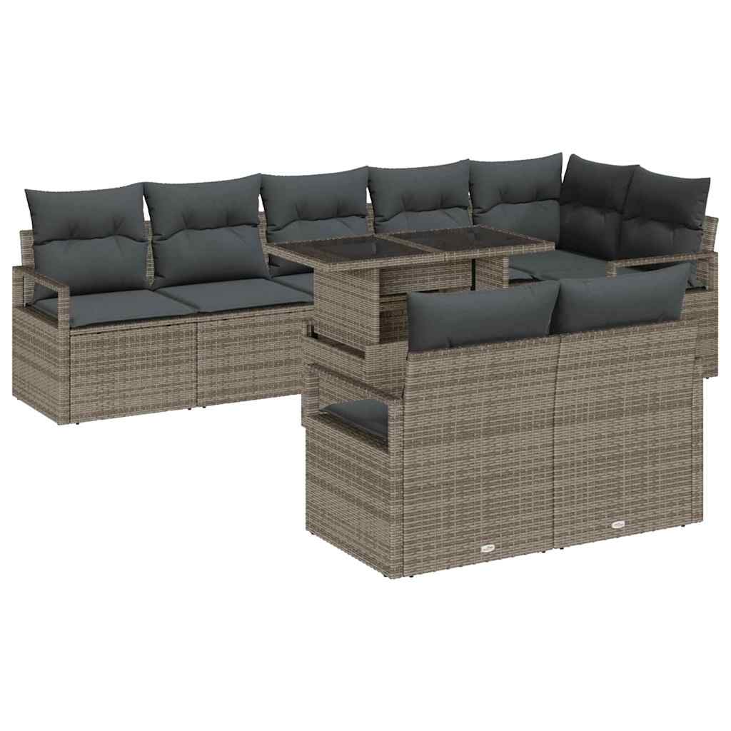 Tuin Sofa Set met kussen met opslag 9 pcs Grijs Poly riet is nu te koop bij PeponiXL, paradijselijk wonen!