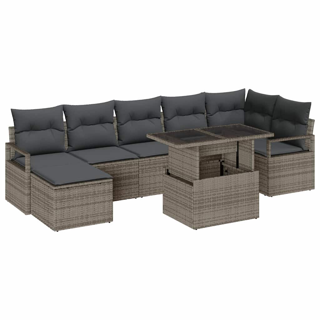 Tuin Sofa Set met opslag 8 pcs Grijs Poly riet is nu te koop bij PeponiXL, paradijselijk wonen!