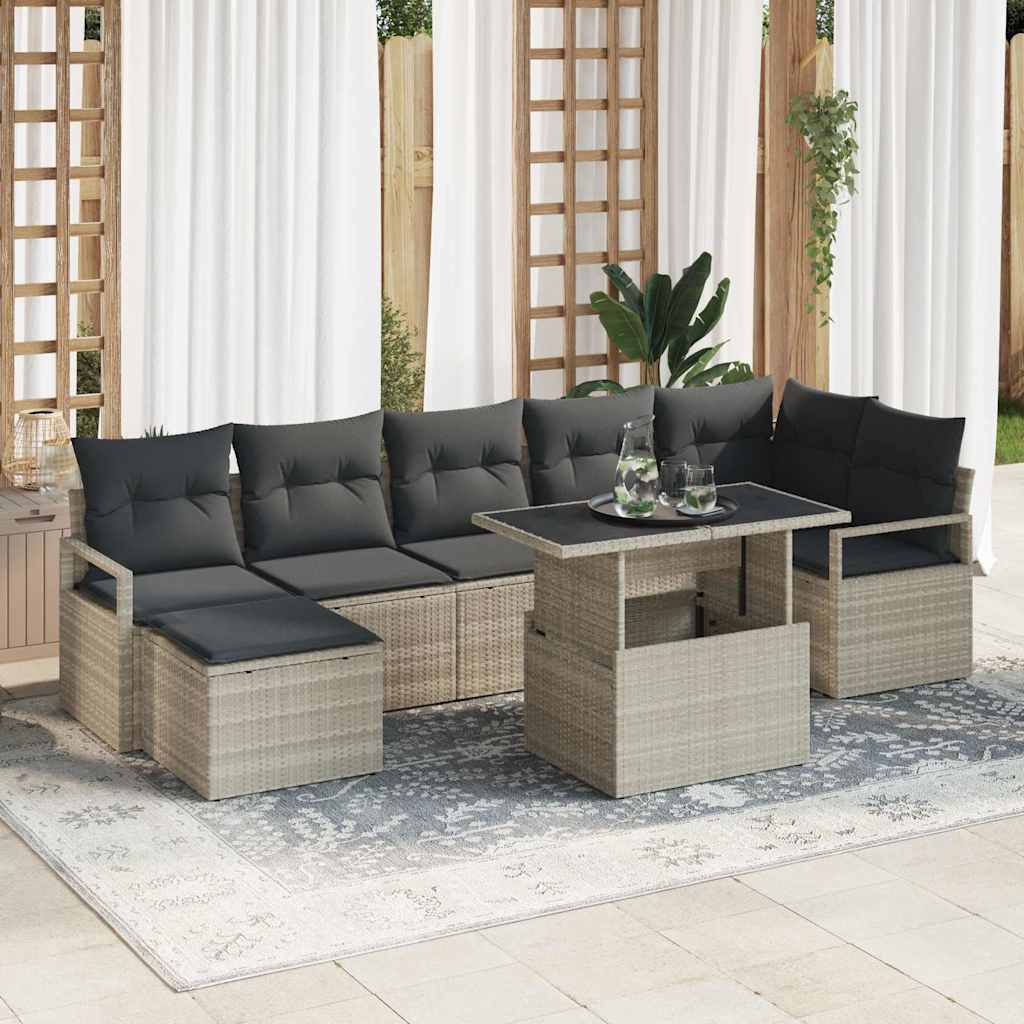 Tuin Sofa Set met opslag 8 pcs Lichtgrijs Poly riet is nu te koop bij PeponiXL, paradijselijk wonen!