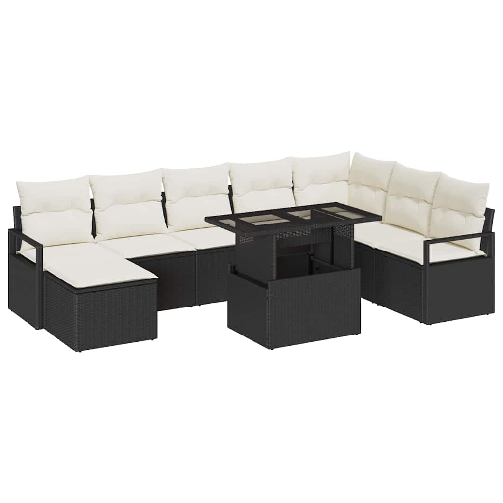 Tuin Sofa Set met opslag 9 pcs Zwart Poly riet is nu te koop bij PeponiXL, paradijselijk wonen!