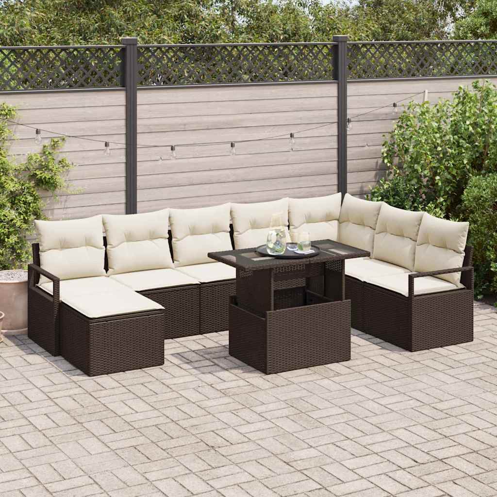 Tuin Sofa Set met opslag 9 pcs Bruin Poly riet is nu te koop bij PeponiXL, paradijselijk wonen!