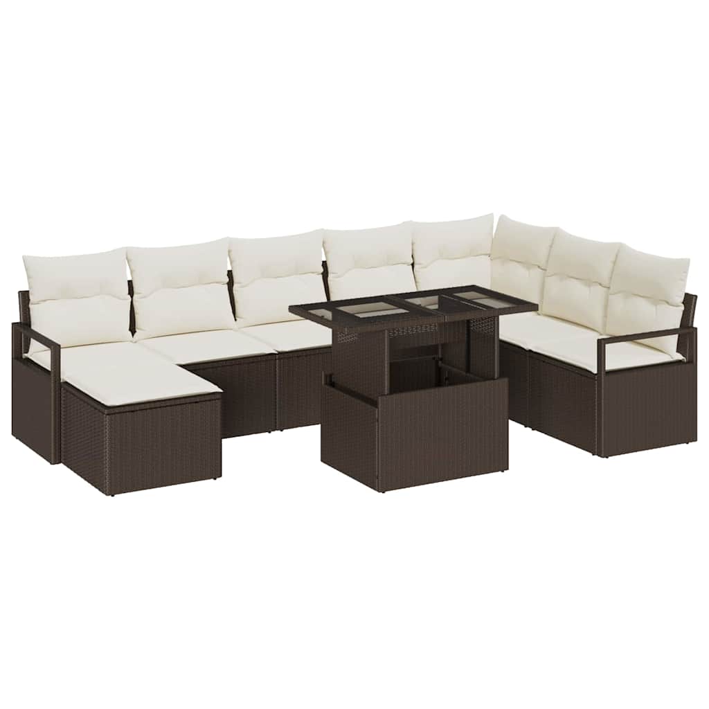 Tuin Sofa Set met opslag 9 pcs Bruin Poly riet is nu te koop bij PeponiXL, paradijselijk wonen!