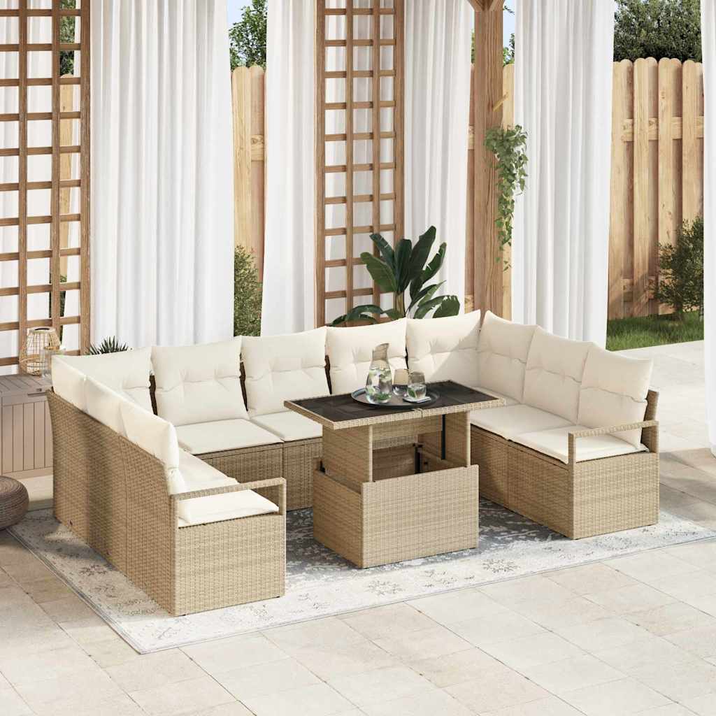 Tuin Sofa Set met opslag 10 pcs Beige Poly riet is nu te koop bij PeponiXL, paradijselijk wonen!