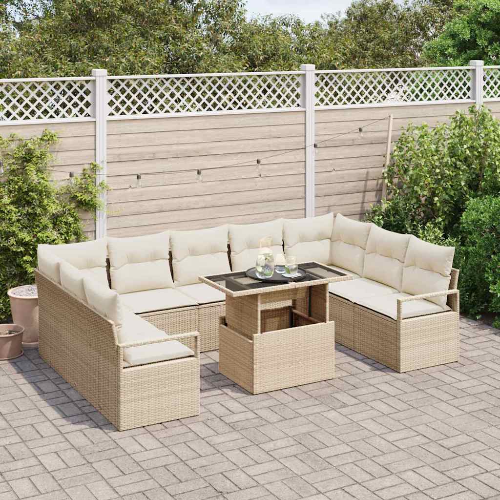 Tuin Sofa Set met opslag 10 pcs Beige Poly riet is nu te koop bij PeponiXL, paradijselijk wonen!