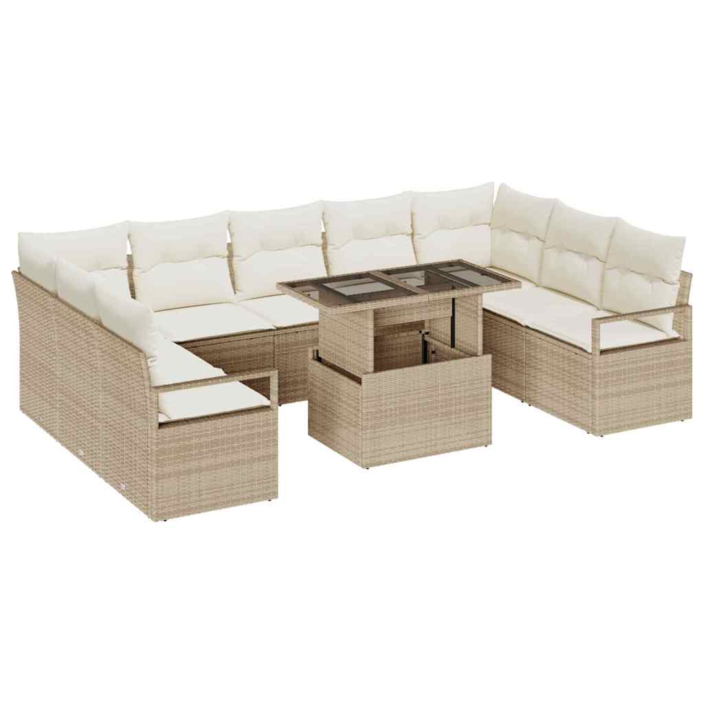 Tuin Sofa Set met opslag 10 pcs Beige Poly riet is nu te koop bij PeponiXL, paradijselijk wonen!