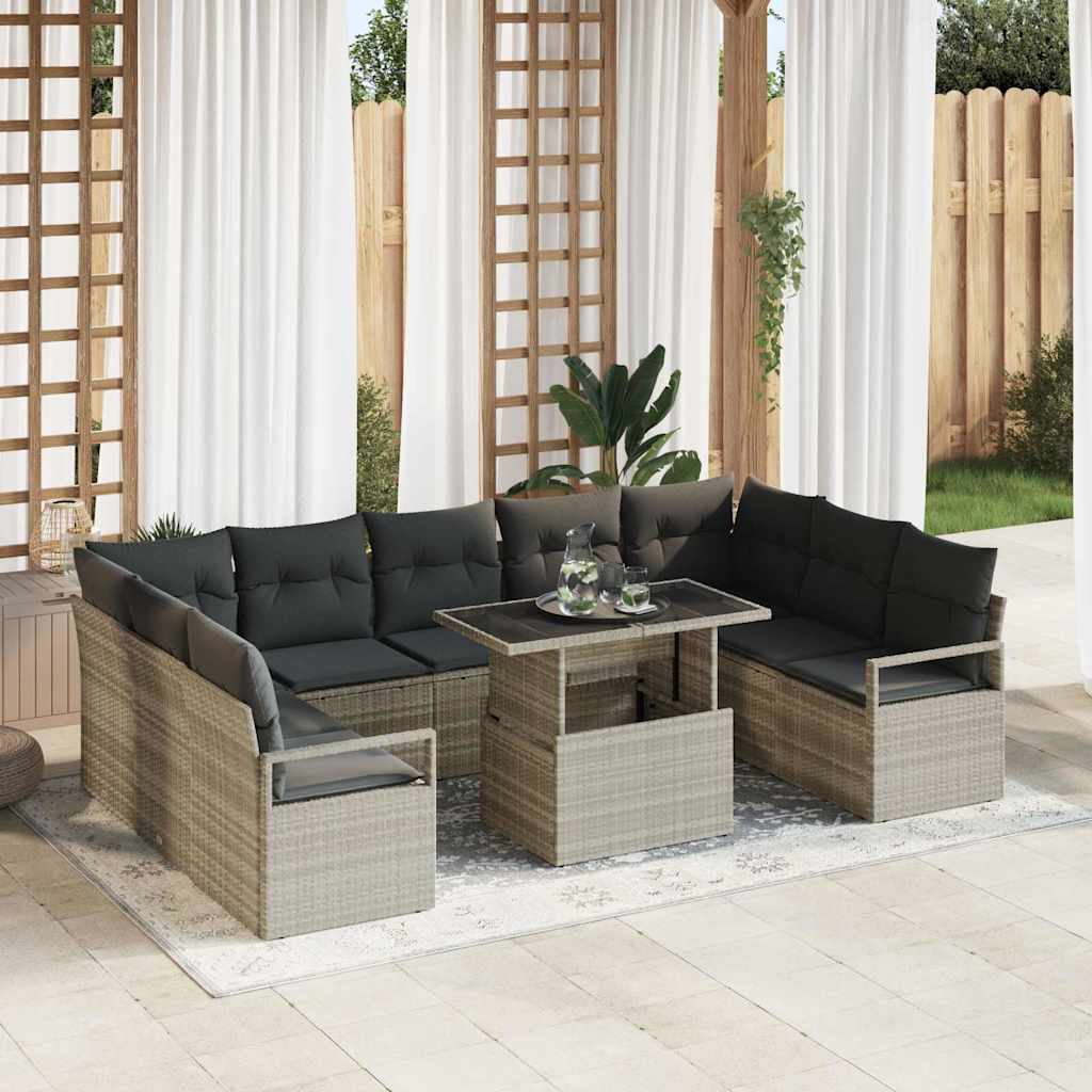 Tuin Sofa Set met opslag 10 pcs Lichtgrijs Poly riet is nu te koop bij PeponiXL, paradijselijk wonen!
