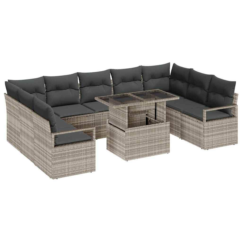 Tuin Sofa Set met opslag 10 pcs Lichtgrijs Poly riet is nu te koop bij PeponiXL, paradijselijk wonen!