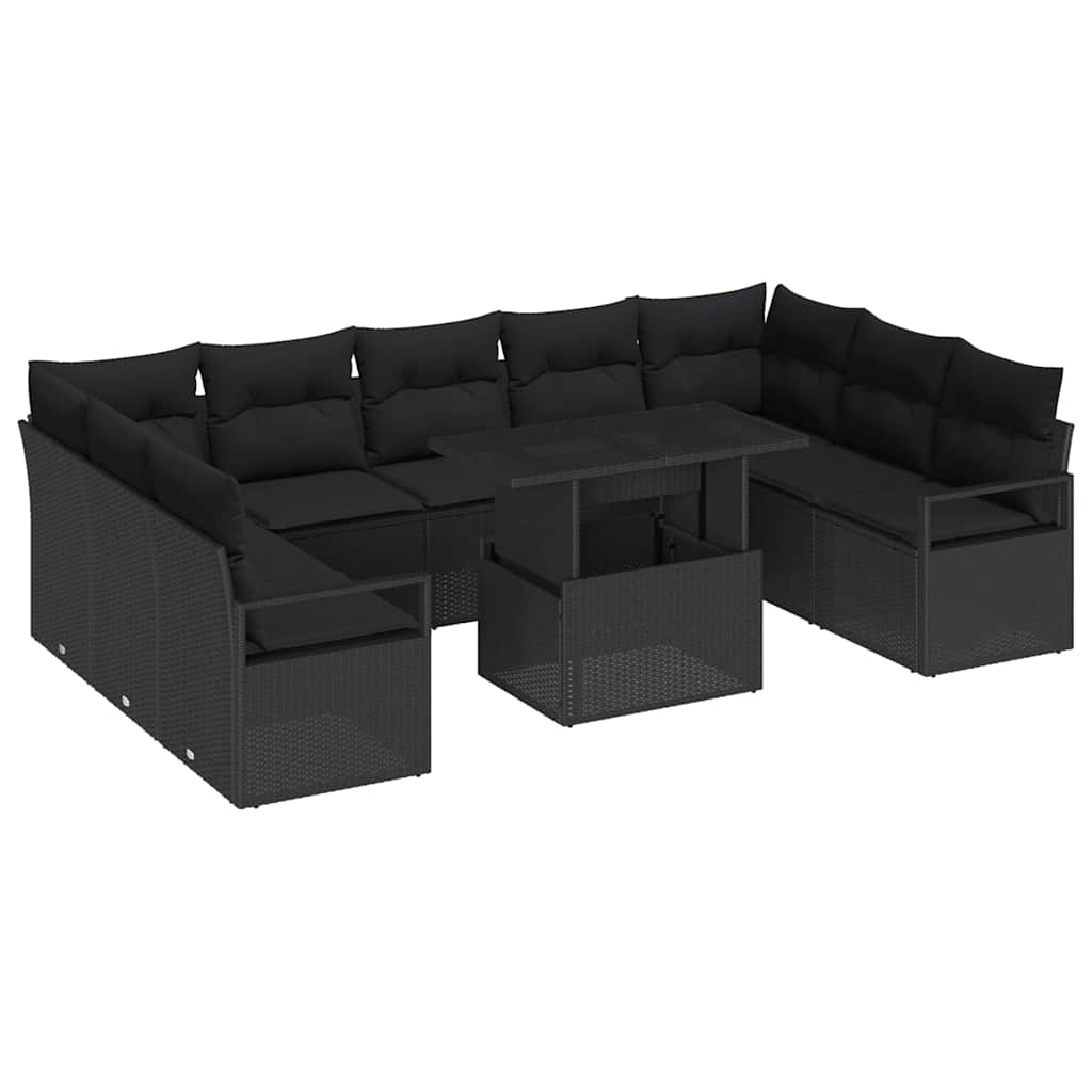 Tuin Sofa Set met opslag 10 pcs Zwart Poly riet is nu te koop bij PeponiXL, paradijselijk wonen!