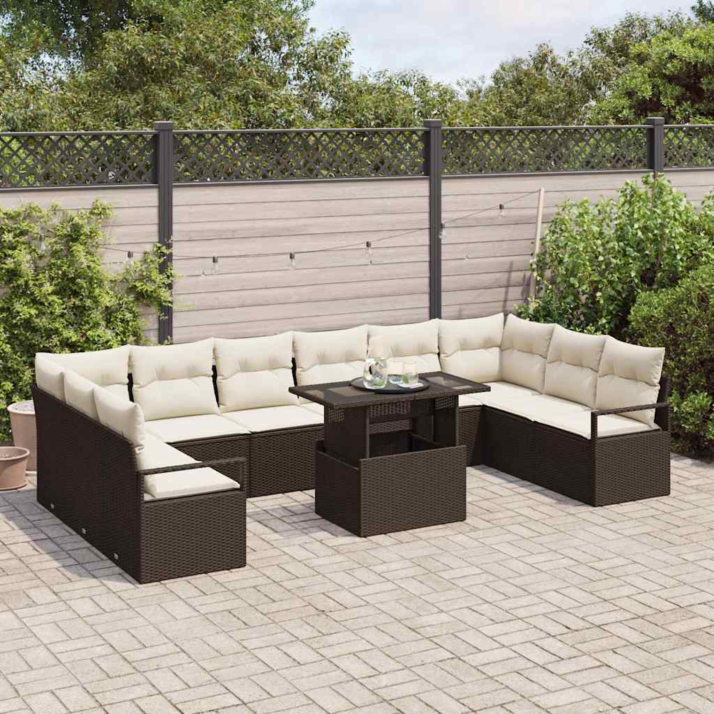 Tuin Sofa Set met kussen met opslag 11 pcs Bruin poly rattan is nu te koop bij PeponiXL, paradijselijk wonen!