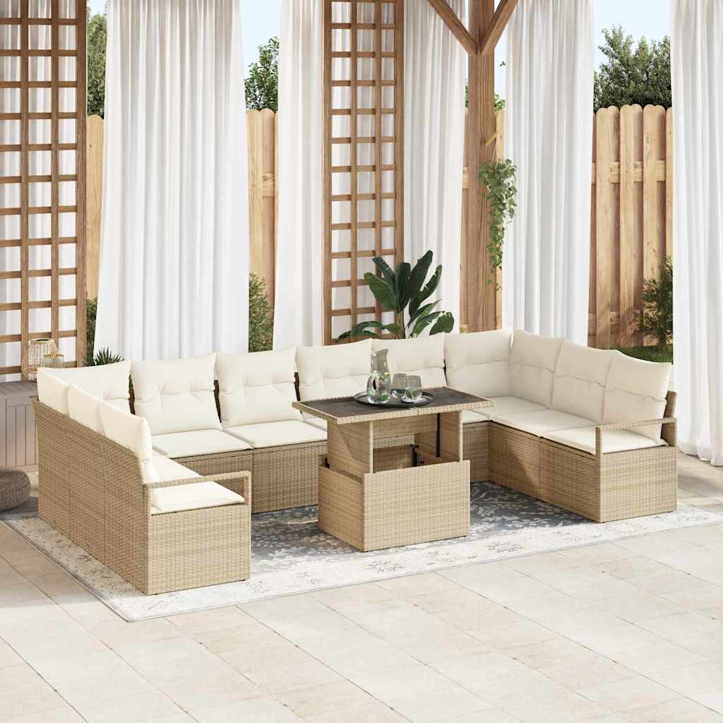 Tuin Sofa Set met kussen met opslag 11 pcs Beige poly rattan is nu te koop bij PeponiXL, paradijselijk wonen!
