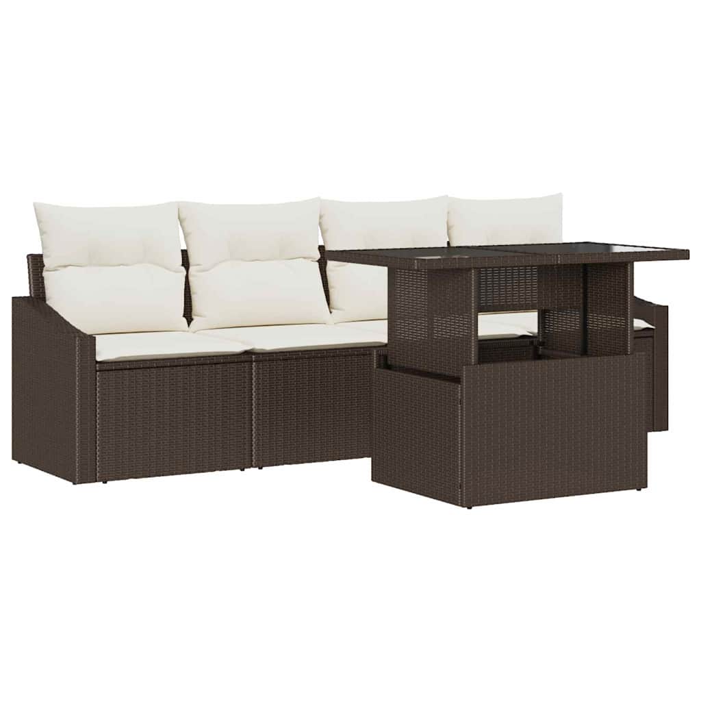 Tuin Sofa Set met opslag 5 pcs Bruin Poly riet is nu te koop bij PeponiXL, paradijselijk wonen!