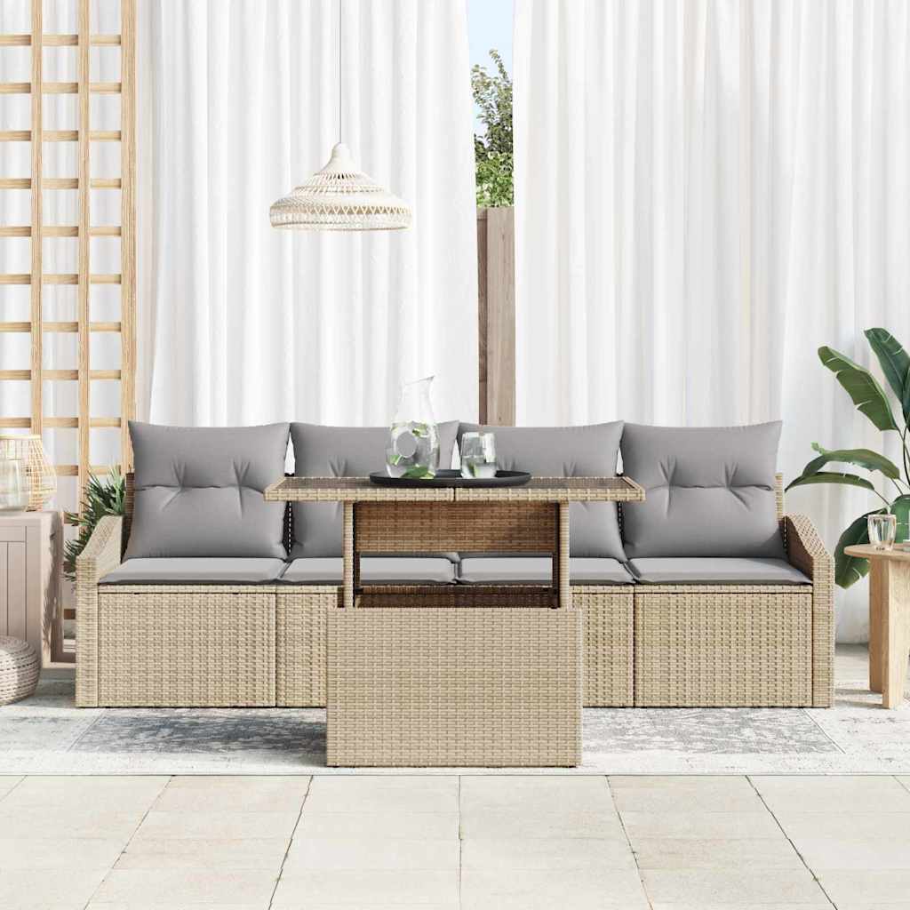 Tuin Sofa Set met opslag 5 pcs Beige Poly riet is nu te koop bij PeponiXL, paradijselijk wonen!