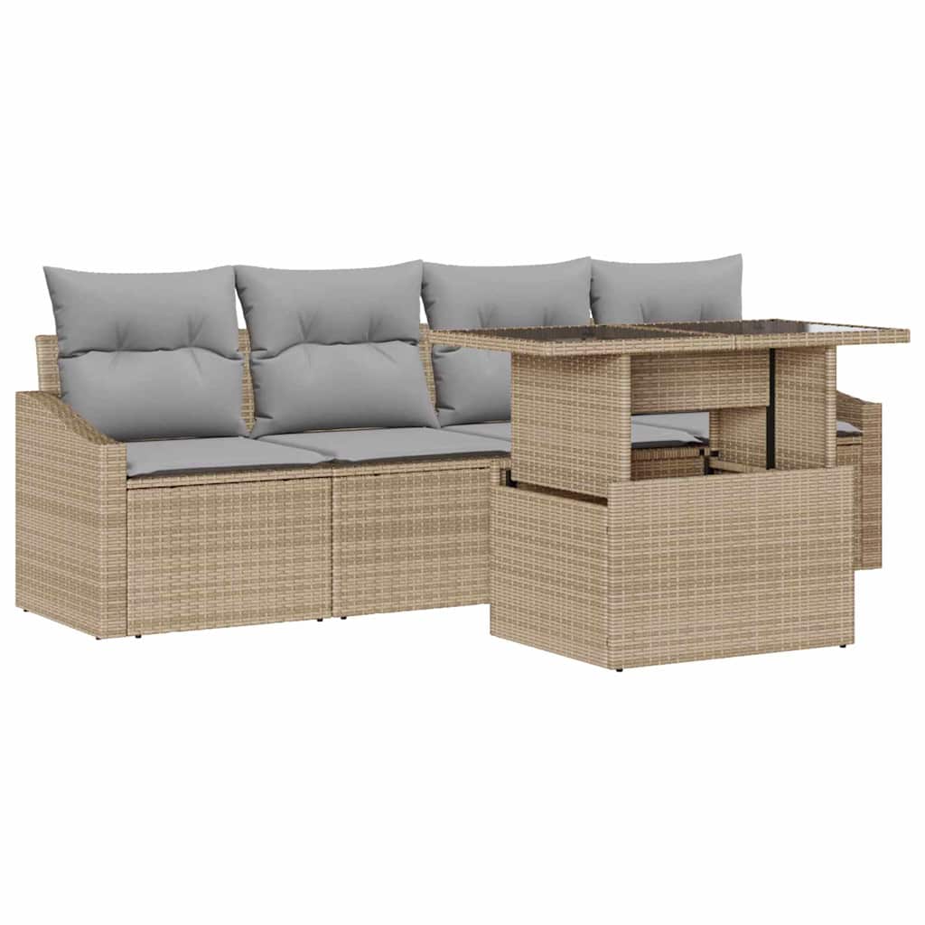Tuin Sofa Set met opslag 5 pcs Beige Poly riet is nu te koop bij PeponiXL, paradijselijk wonen!