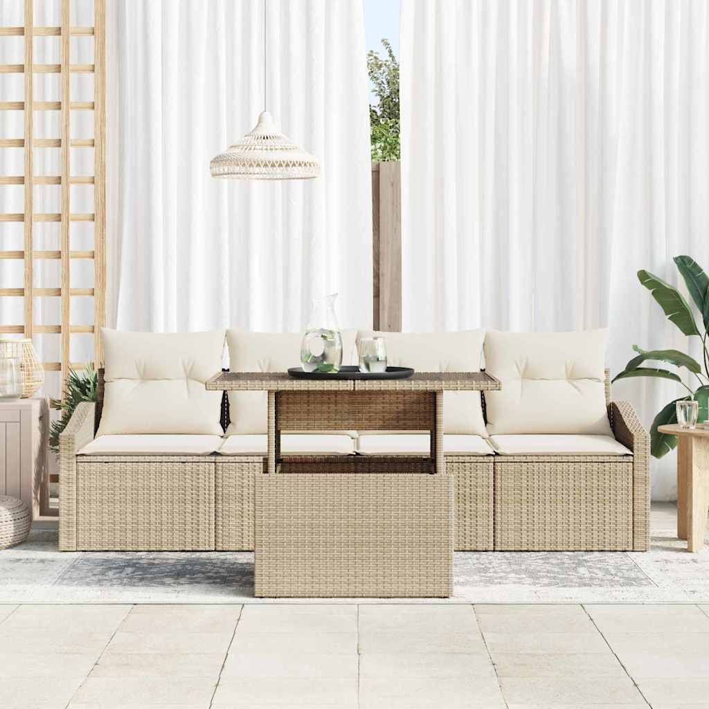 Tuin Sofa Set met opslag 5 pcs Beige Poly riet is nu te koop bij PeponiXL, paradijselijk wonen!