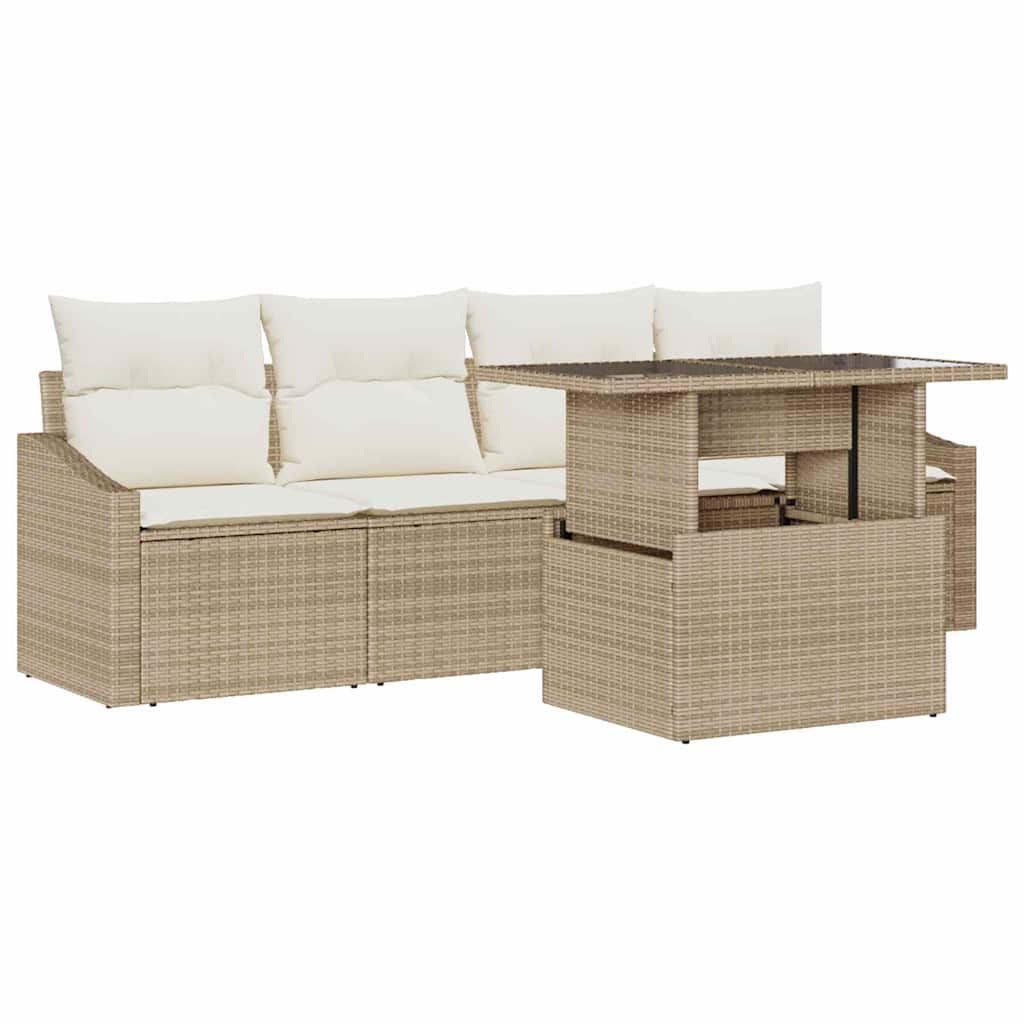 Tuin Sofa Set met opslag 5 pcs Beige Poly riet is nu te koop bij PeponiXL, paradijselijk wonen!
