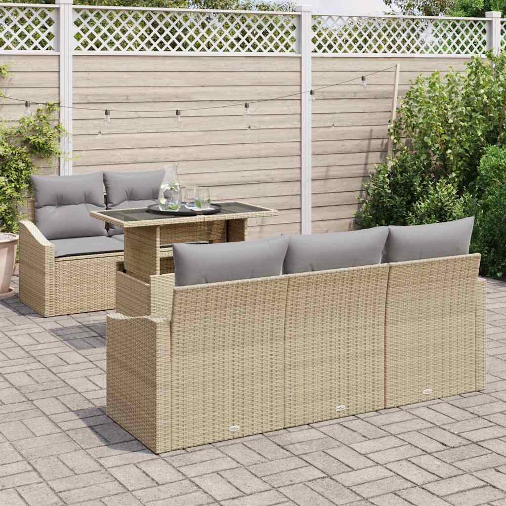 Tuin Sofa Set met kussen met opslag 6 pcs Beige poly rattan is nu te koop bij PeponiXL, paradijselijk wonen!
