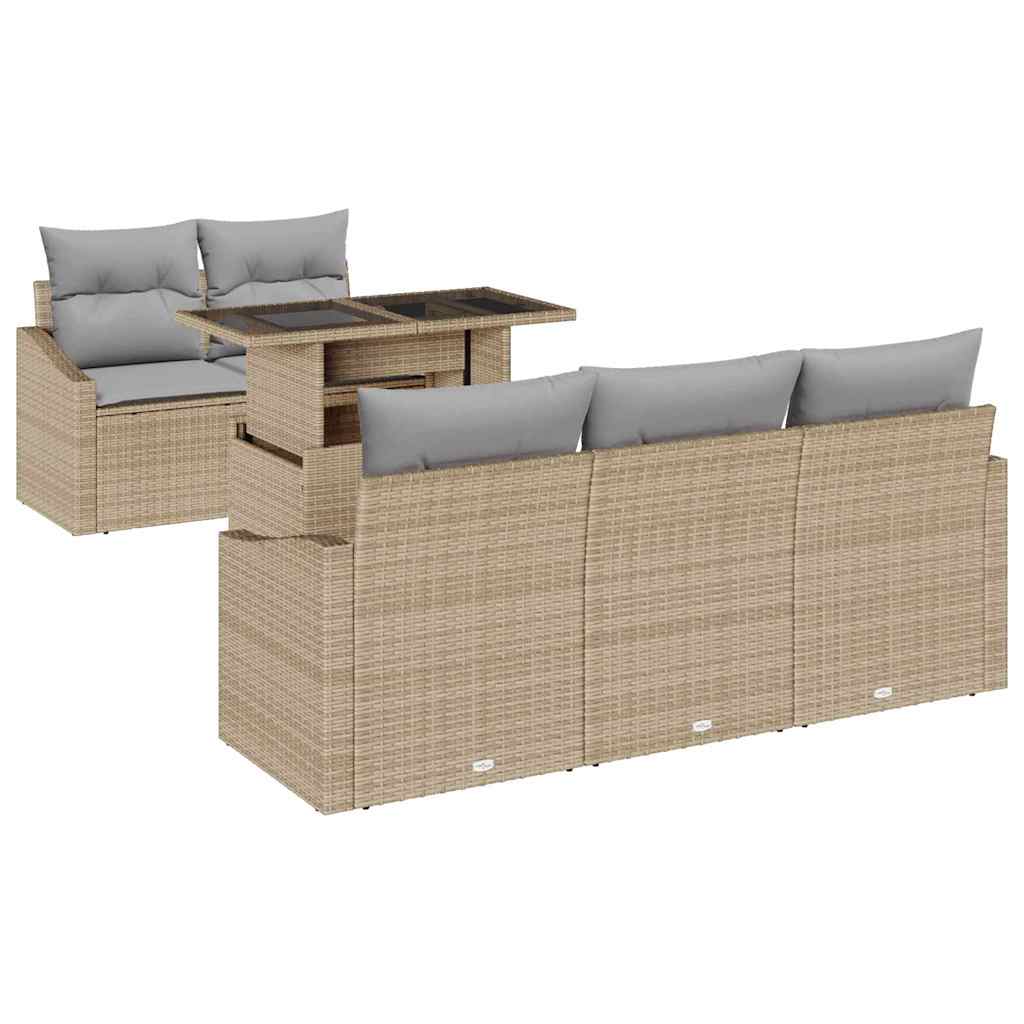Tuin Sofa Set met kussen met opslag 6 pcs Beige poly rattan is nu te koop bij PeponiXL, paradijselijk wonen!